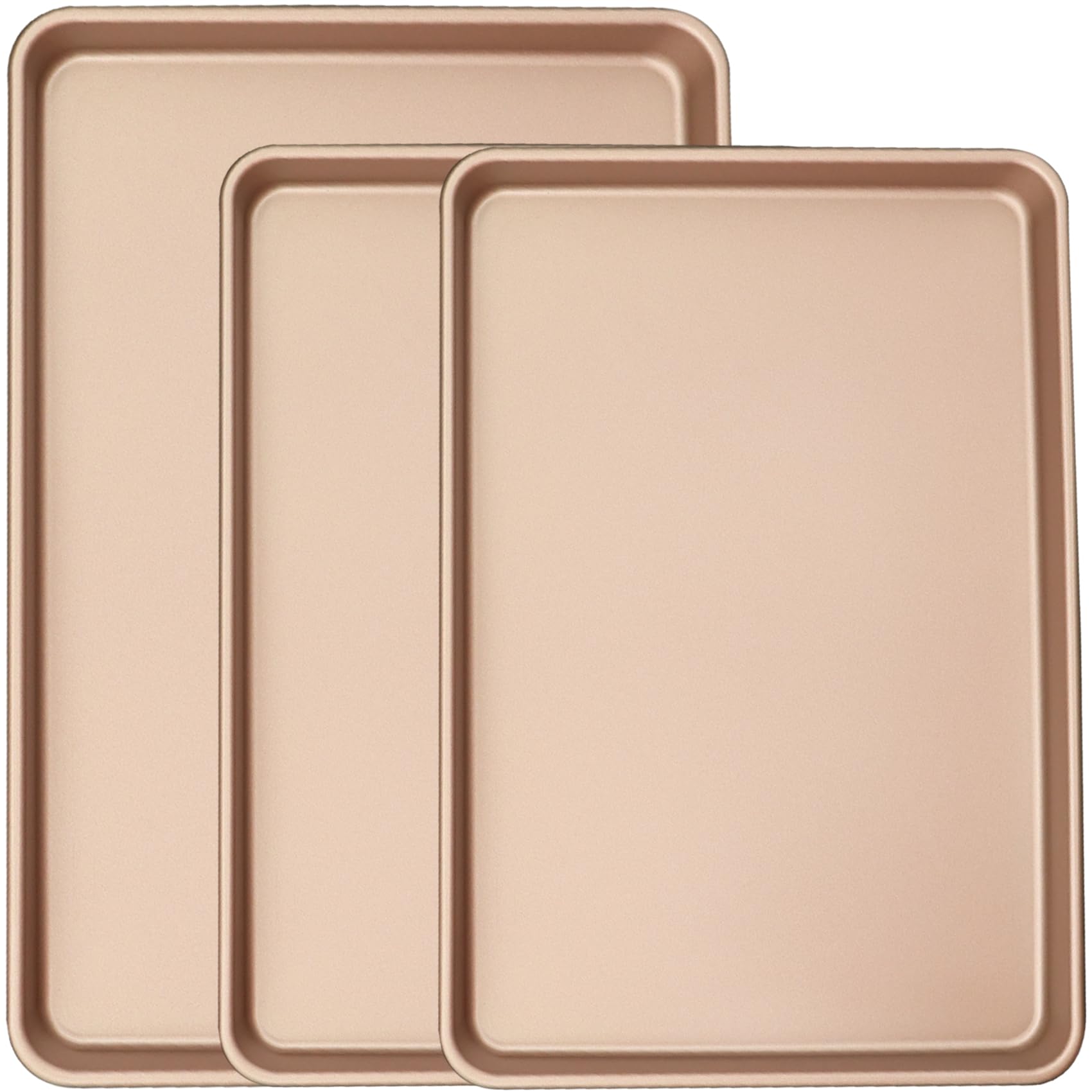 JOHO BAKING 3-Pack Nonstick Carbon Steel Baking Sheet Set | Heavy Duty 0.8mm Cookie Sheets - Large 17.8"x12" & 2 Medium 15.7"x10.8" Commercial Gold Pans for Oven, Roasting & Toaster