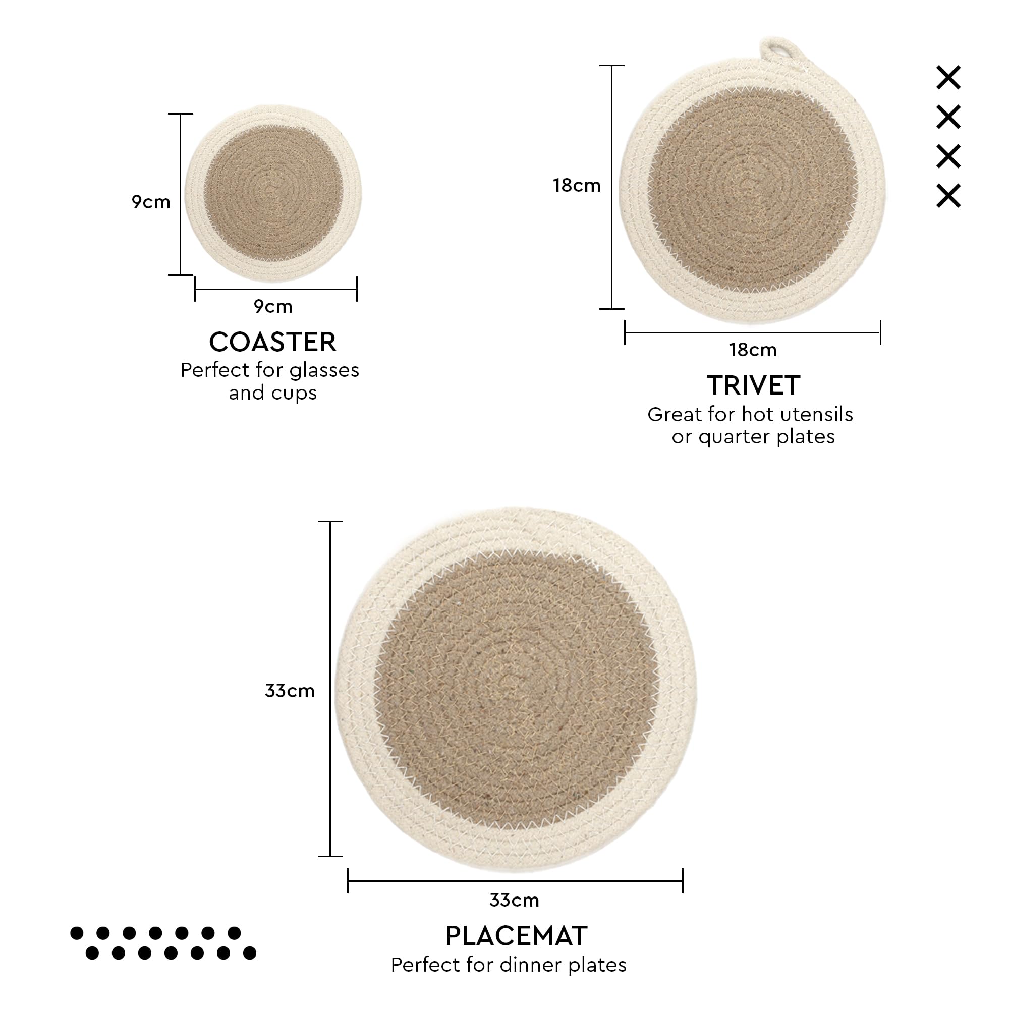 Encasa XO Round Trivet Mats for Hot Dishes with Hanging Loop | Grey Combo - Set of 6 with 7 inch Diameter | Cotton Round Thick Heat Resistant Pot Holders | Use Hot Pads Plate Mats for Hot Pots & Pans