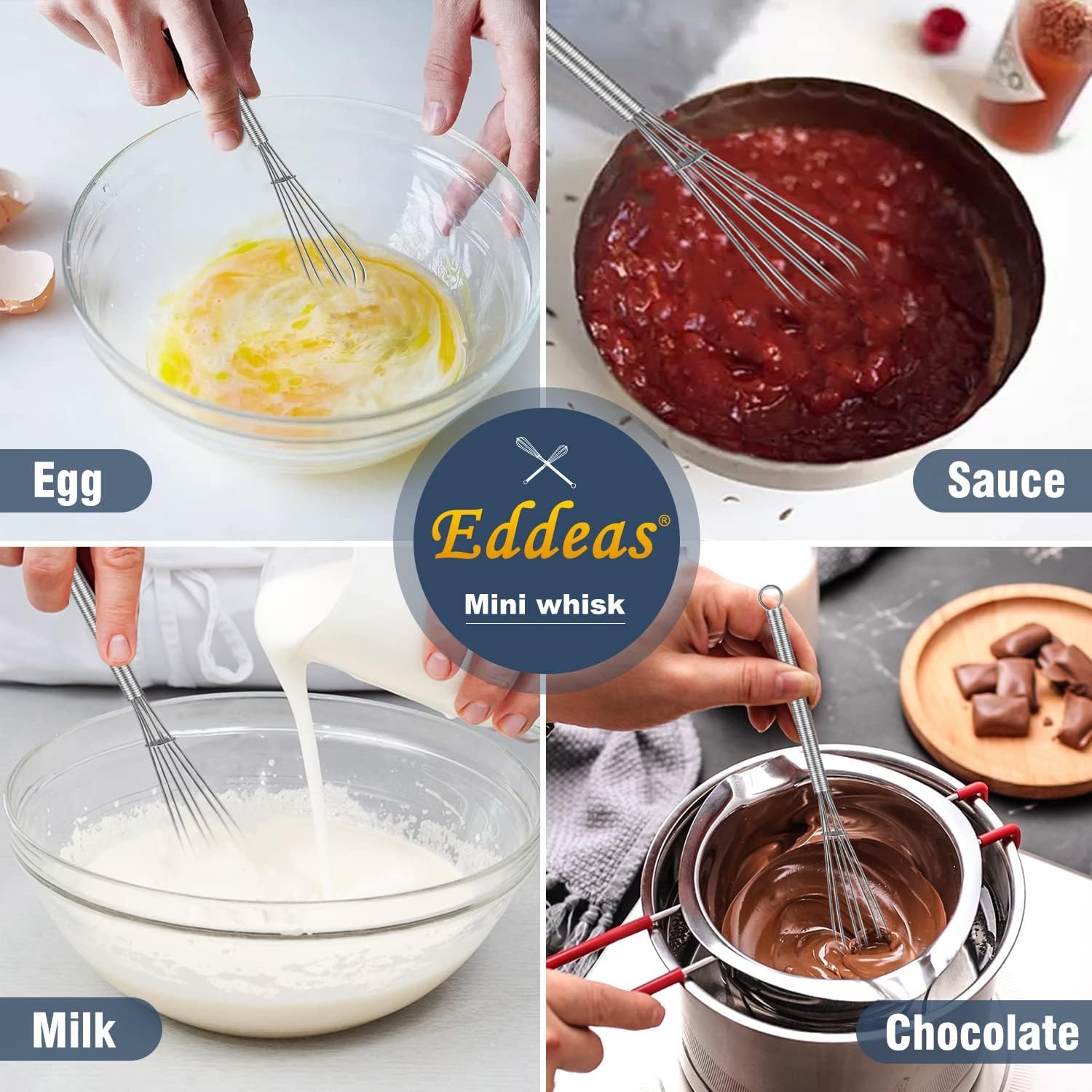 Eddeas Small Whisk Stainless Steel, Mini wire whisk 3 Pieces, 5in, 6in & 7in Tiny Whisks Perfect for Whisking, Beating, Mixing Sauces & Blending Ingredients.