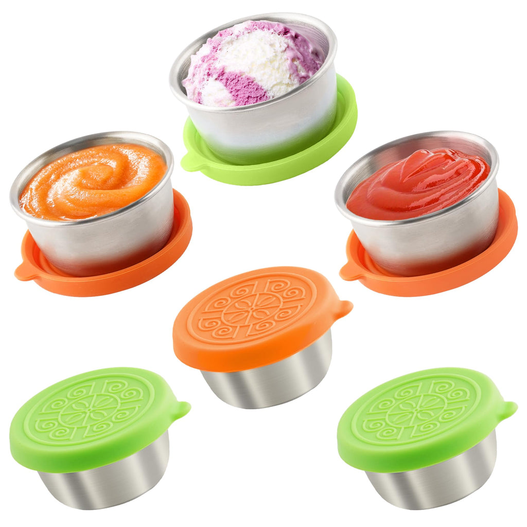 Qukaka 1.6 oz Stainless Steel Salad Dressing Containers with Lids, 6 Pack