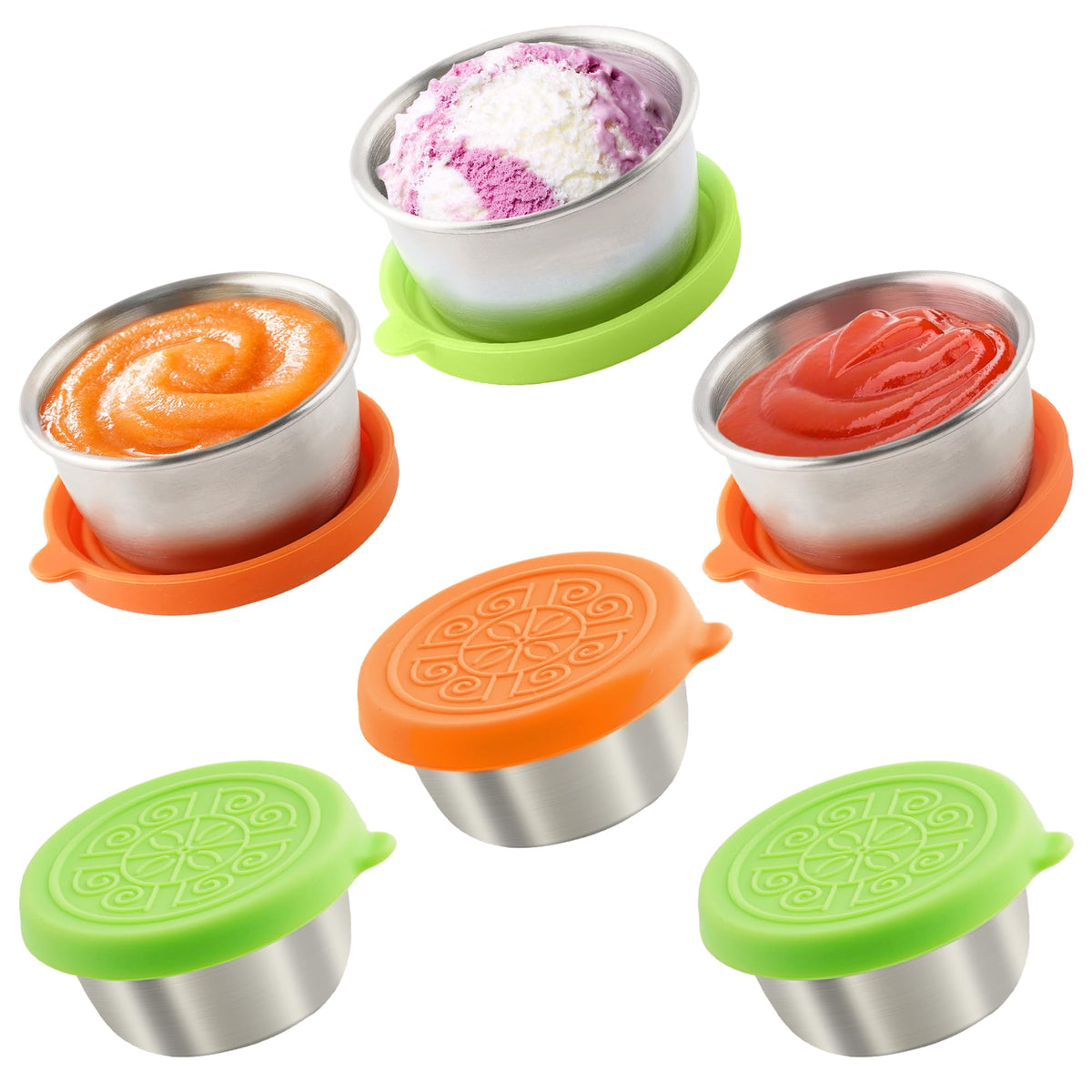 Qukaka 1.6 oz Stainless Steel Salad Dressing Containers with Lids, 6 Pack
