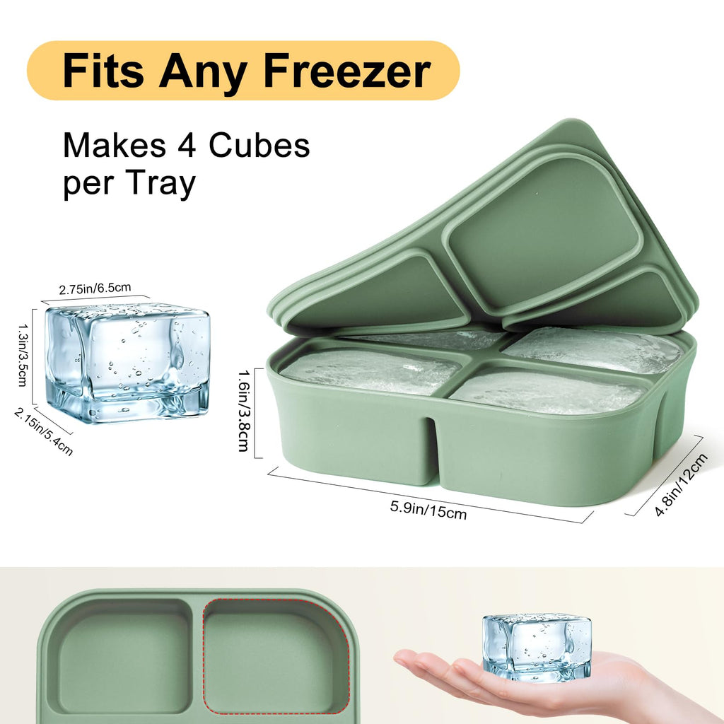 Nbyouw Ice Cube Tray 2 Pack – Stackable Large Silicone Ice Cube Freezer Molds & Easy Release Square Ice Cube Maker with Removable Lid BPA Free for Cocktail,Whiskey，Soup Baby Food