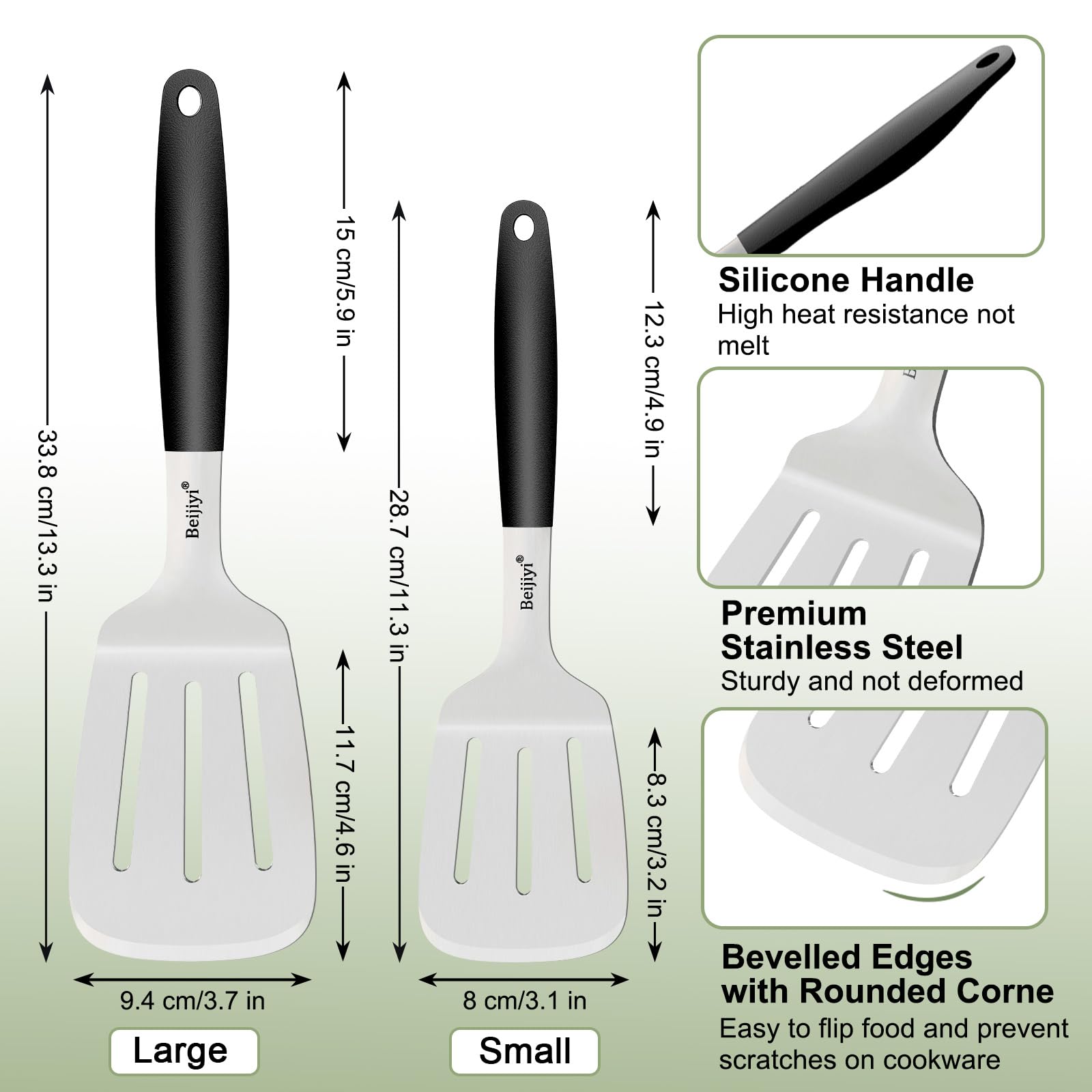 Beijiyi 2-Piece Stainless Steel Slotted Spatula Set, 13.3" & 11.3"