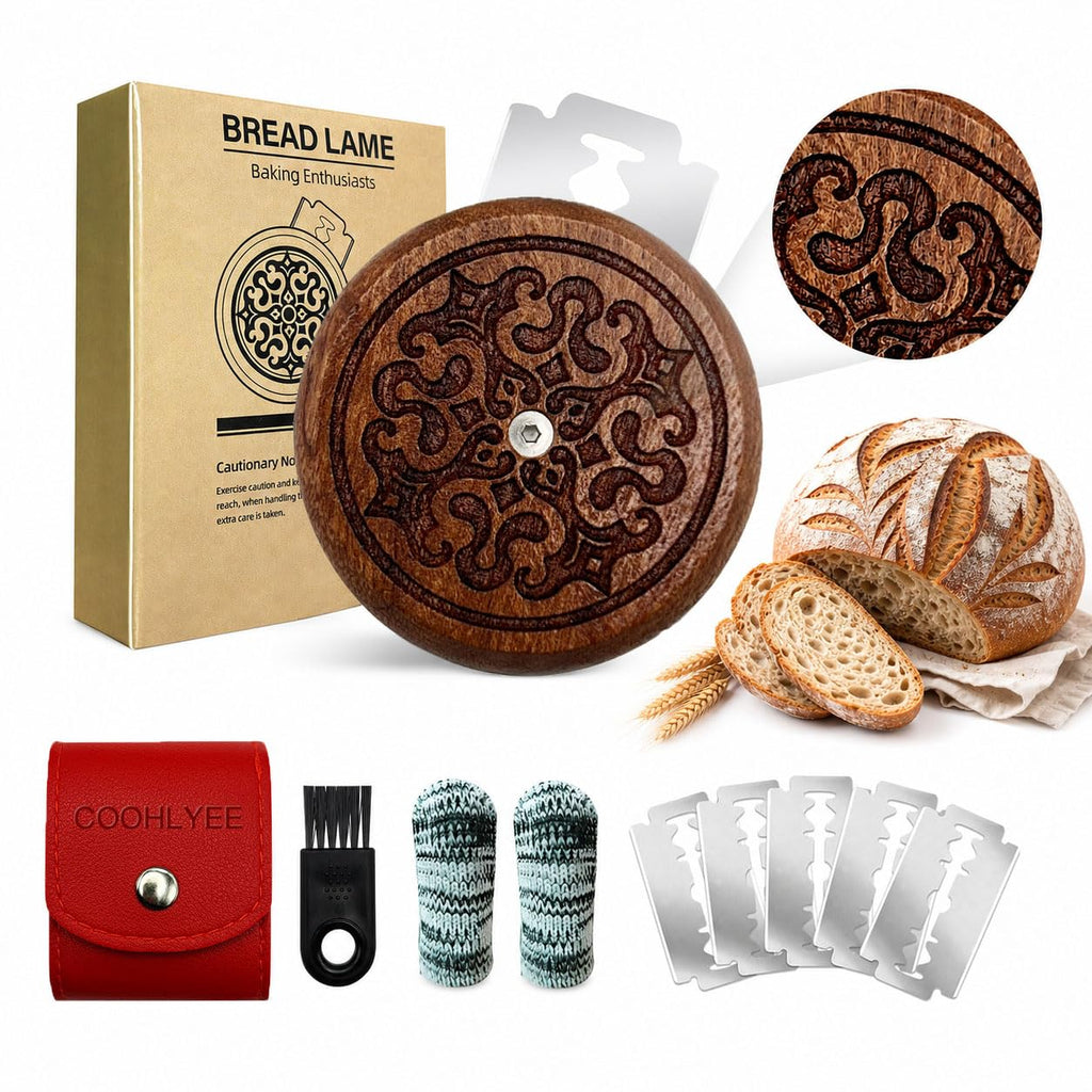 Bread Lame Sourdough Scoring Tool, Wooden UFO Bread Scorer with 5 Blades