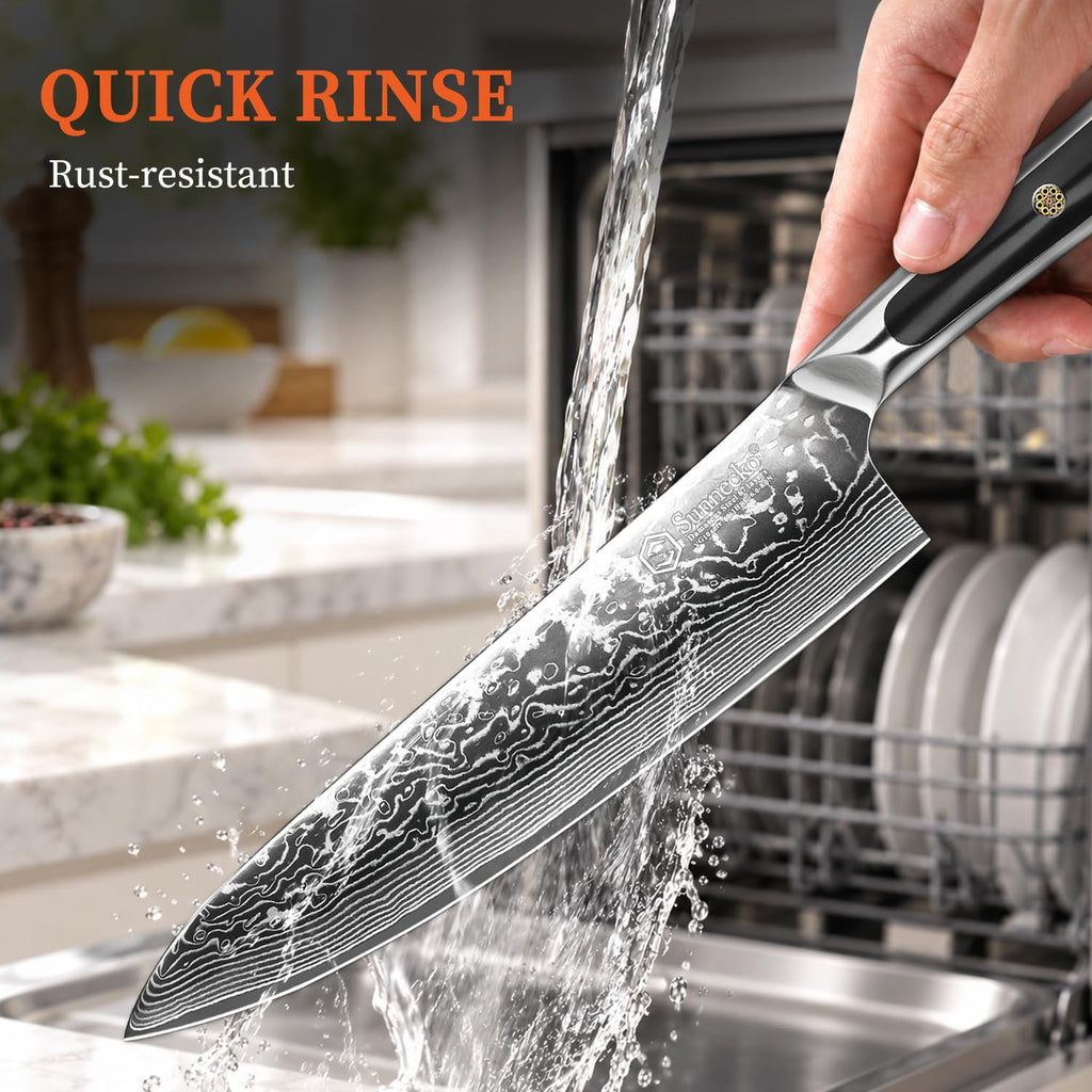 Sunnecko 8 Inch Japanese Damascus Chef Knife - Ultra Sharp VG10 Steel