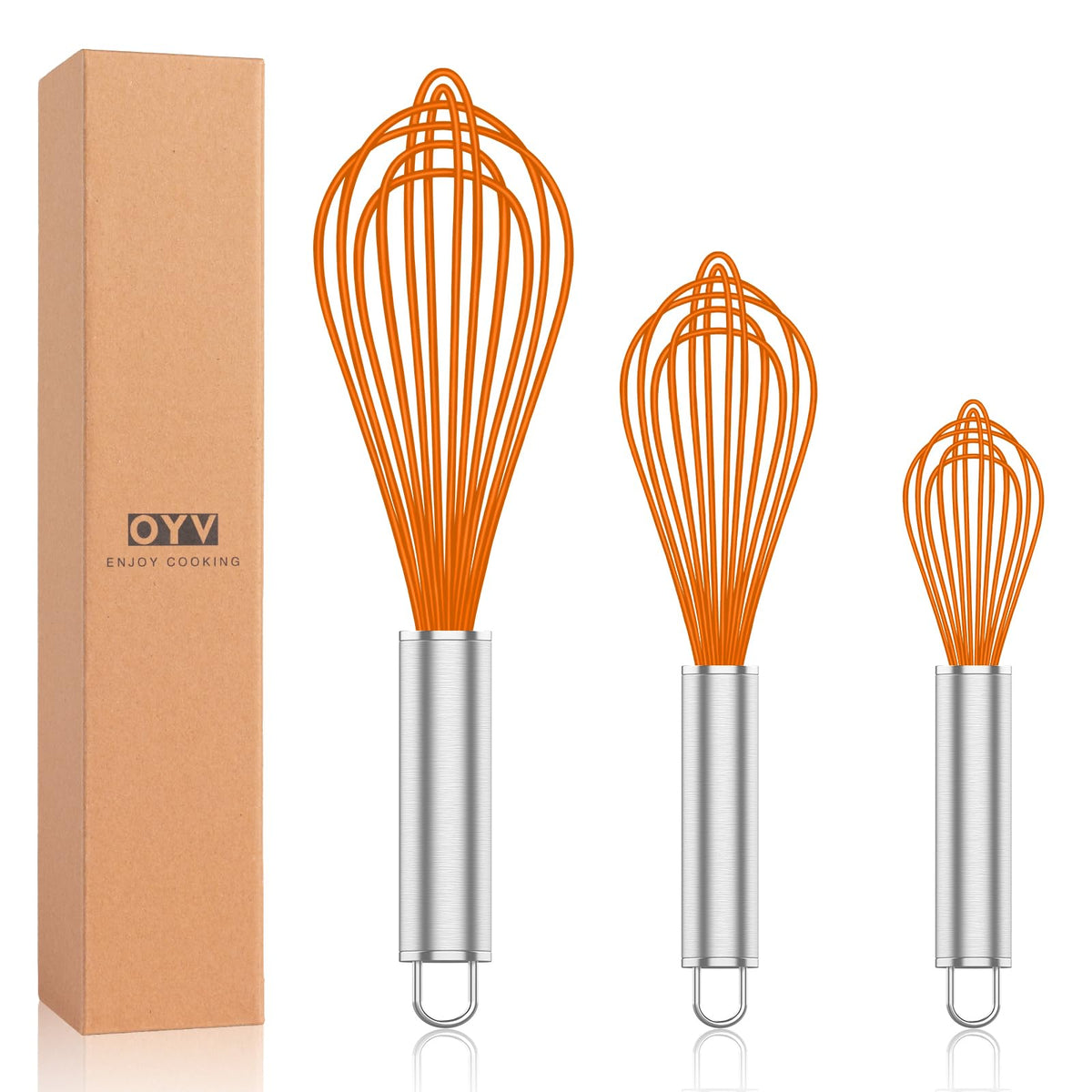 OYV White Silicone Whisk Set of 3, 8/10/12 Inch, Non-Scratch