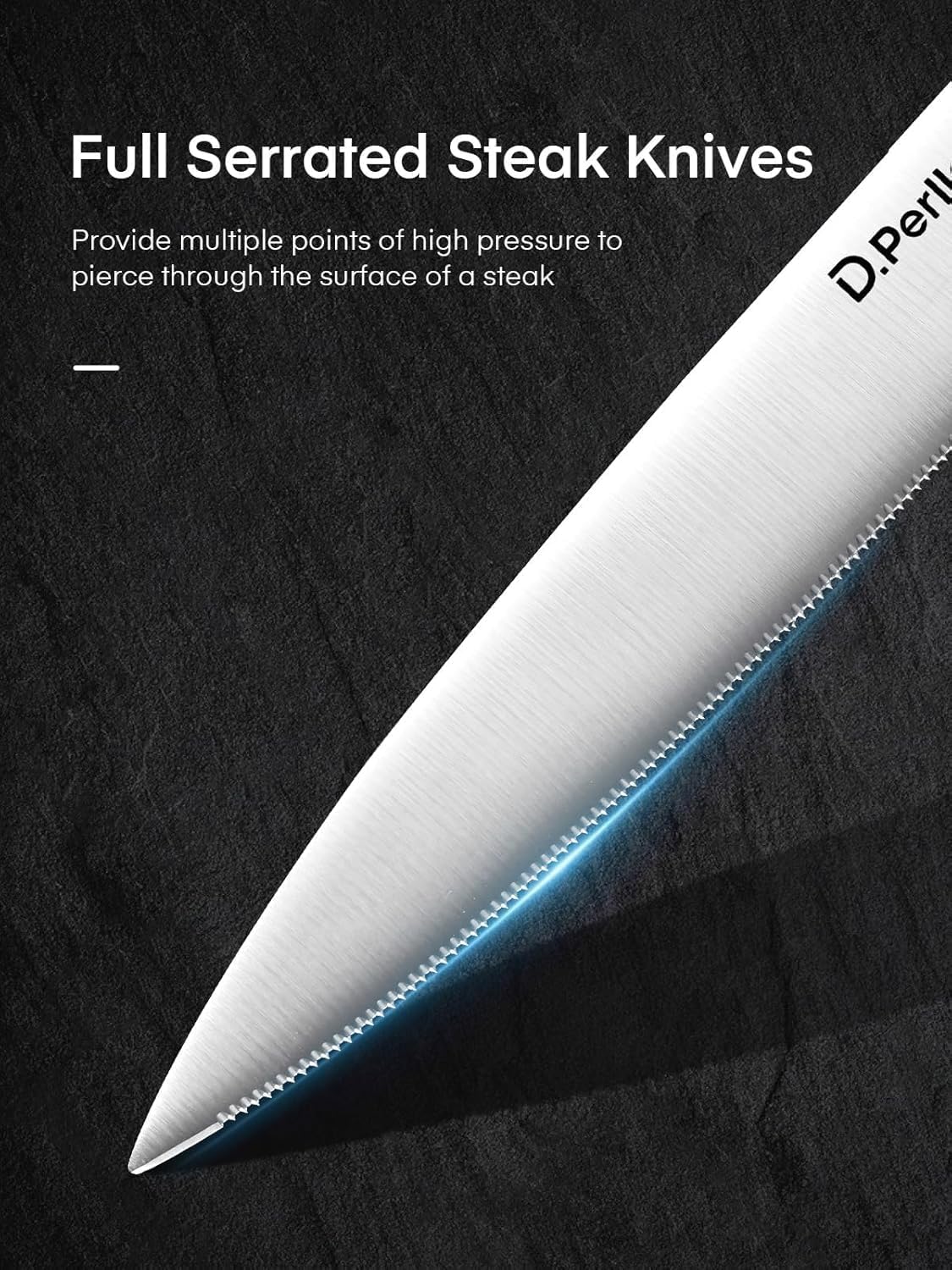D.Perlla Steak Knives 12 Pieces Micro Serrated Steak Knife Set High Carbon Stainless Steel Steak Knives Set, Elegant Sharp Kitchen Steak Knife Set, Silver