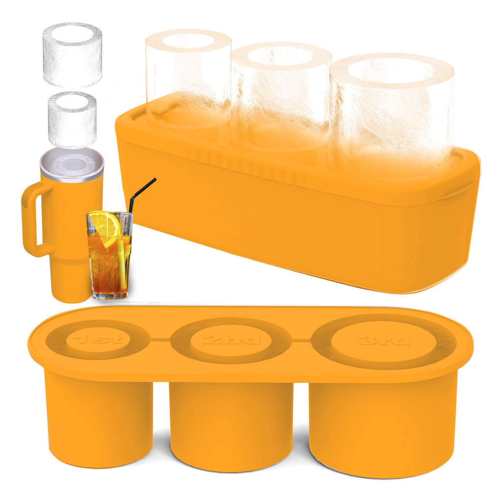 Ice Mold Tray – Round Ice Cube Mold for 40oz Tumbler, Stanley & Hydrojug – Silicone Ice Tray with Storage Bin – Perfect for Cold Drinks & Travel (Yellow)