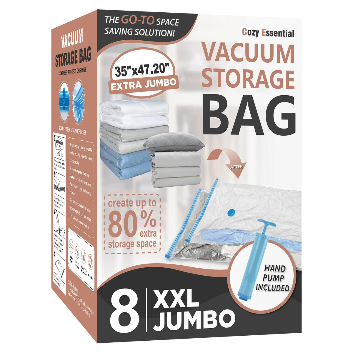 4 XXL Jumbo Vacuum Storage Bags for Bedding, Space Saver with Hand Pump