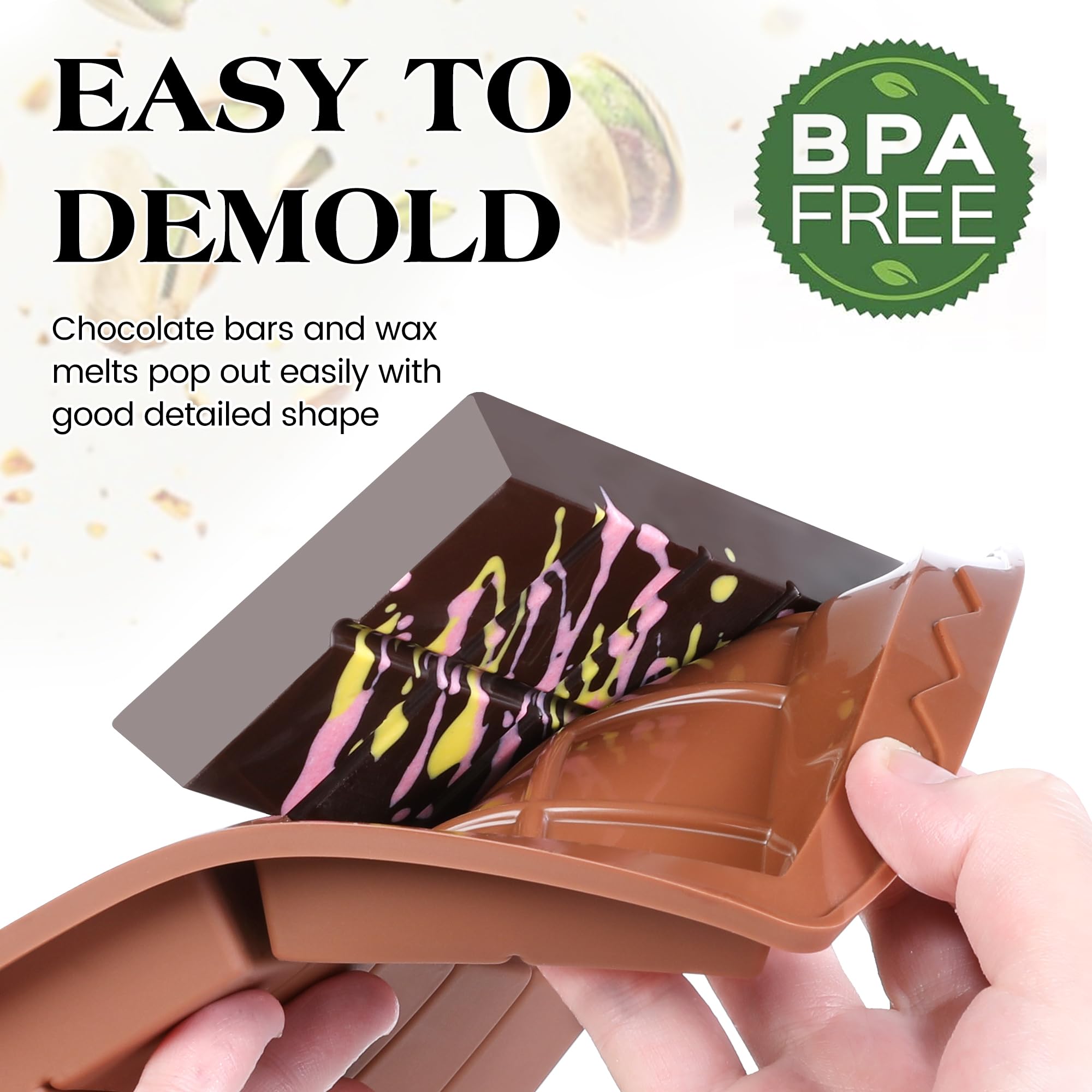 KASHME 1 Pc Chocolate Bar Mold Deep Large Chocolate Molds Silicone Break Apart Thick Silicone Molds for Candy Bar, With 100 Pcs Bags and 1 Pc Scraper Set (10 Snap）