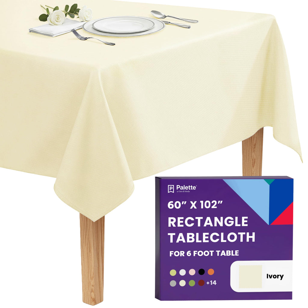 Gee Di Moda Rectangle Tablecloth - 60 x 102 Inch White Table Cloth for 6 Foot Rectangle Tables - Heavy Duty Washable Fabric - for Holiday Party, Dinner, Weddings, Baby Shower & Events