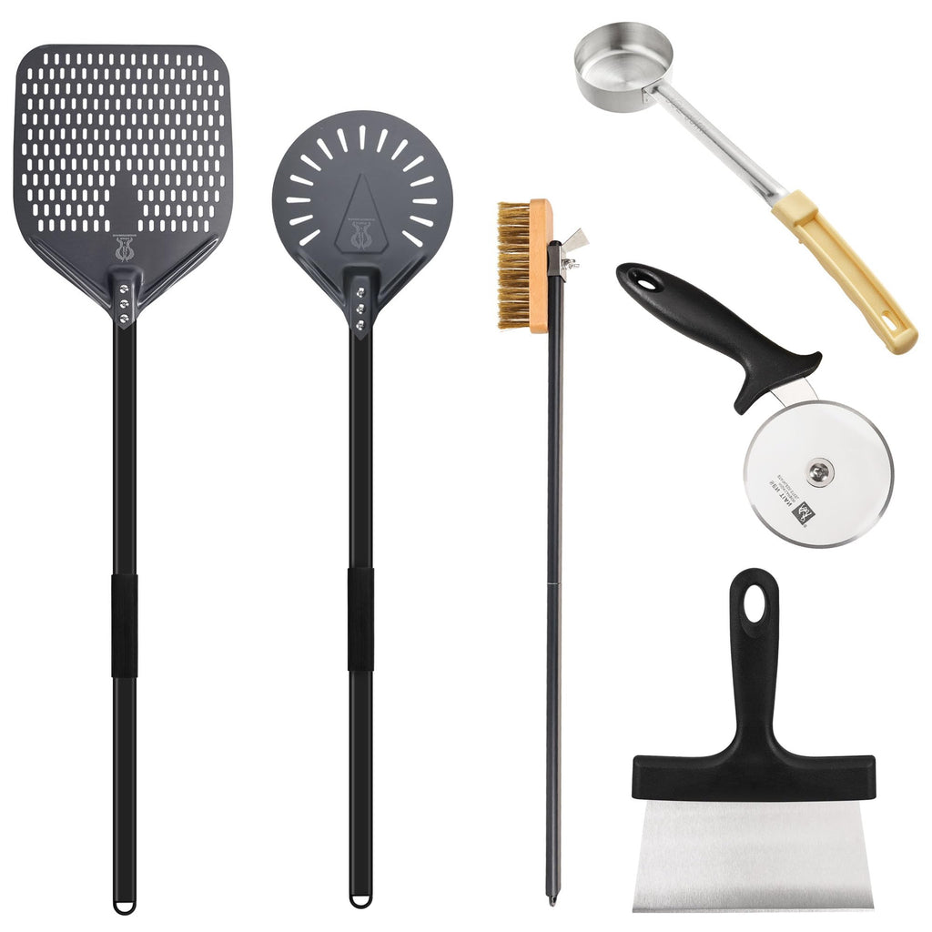 SHANGPEIXUAN 12-inch Hard Anodized Aluminum Pizza Spatula，Set Of 6 Commercial Pizza Oven Utensils, pizza Peel for Indoor & Outdoor Pizza Ovens, Pizza Oven Accessories