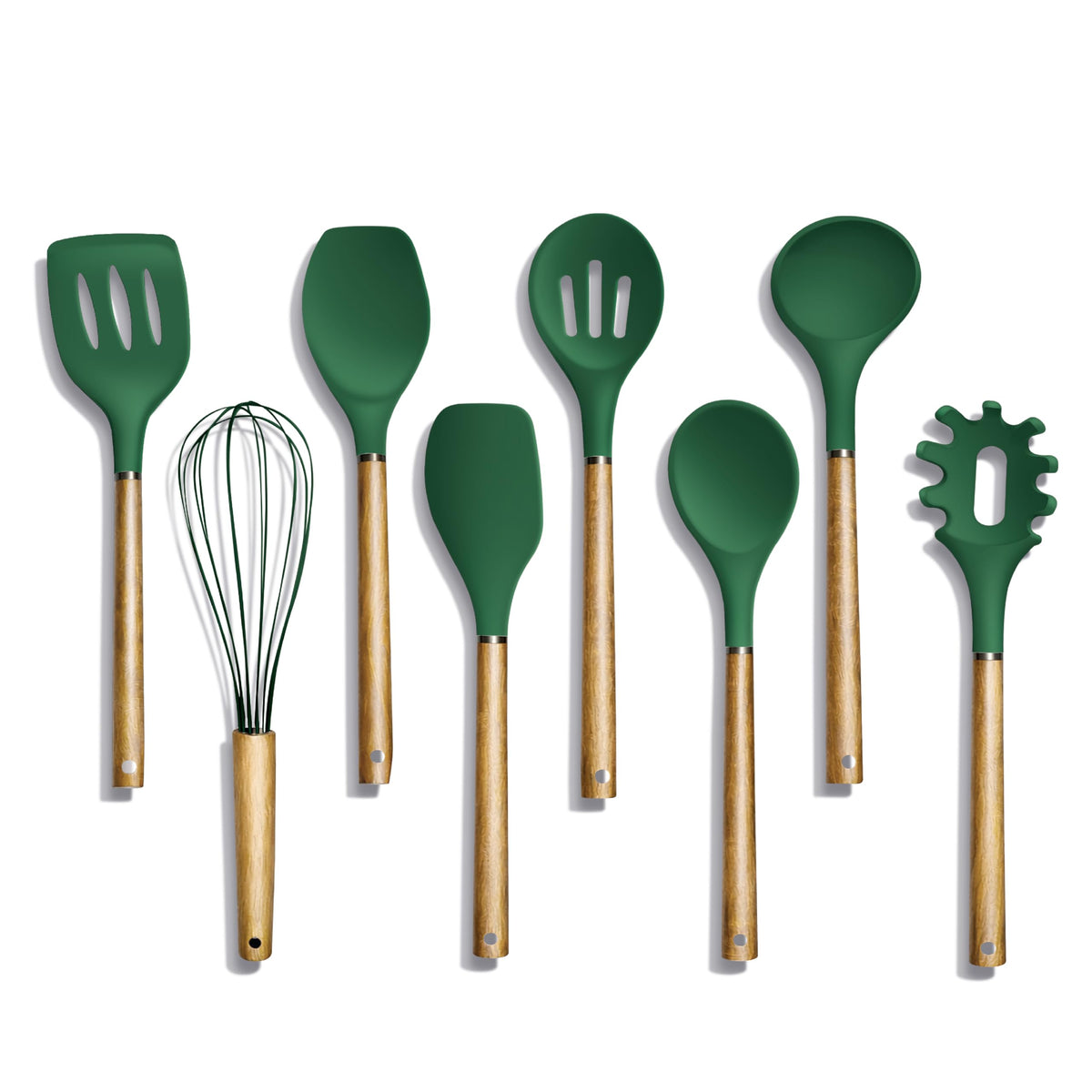 Country Kitchen Non Stick Silicone Utensil Set with Rounded Wood Handles for Cooking and Baking, 6 Piece Set, Black