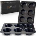 EVODAE Jumbo Muffin Pan, 2 Pack – Extra-Large Wide & Deep Cups, 12-Cup (2x6) Nonstick Carbon Steel – Texas Muffin Tin, Large Cupcake Pan – PFOA & PTFE Free, No Liners Needed, Gift Box