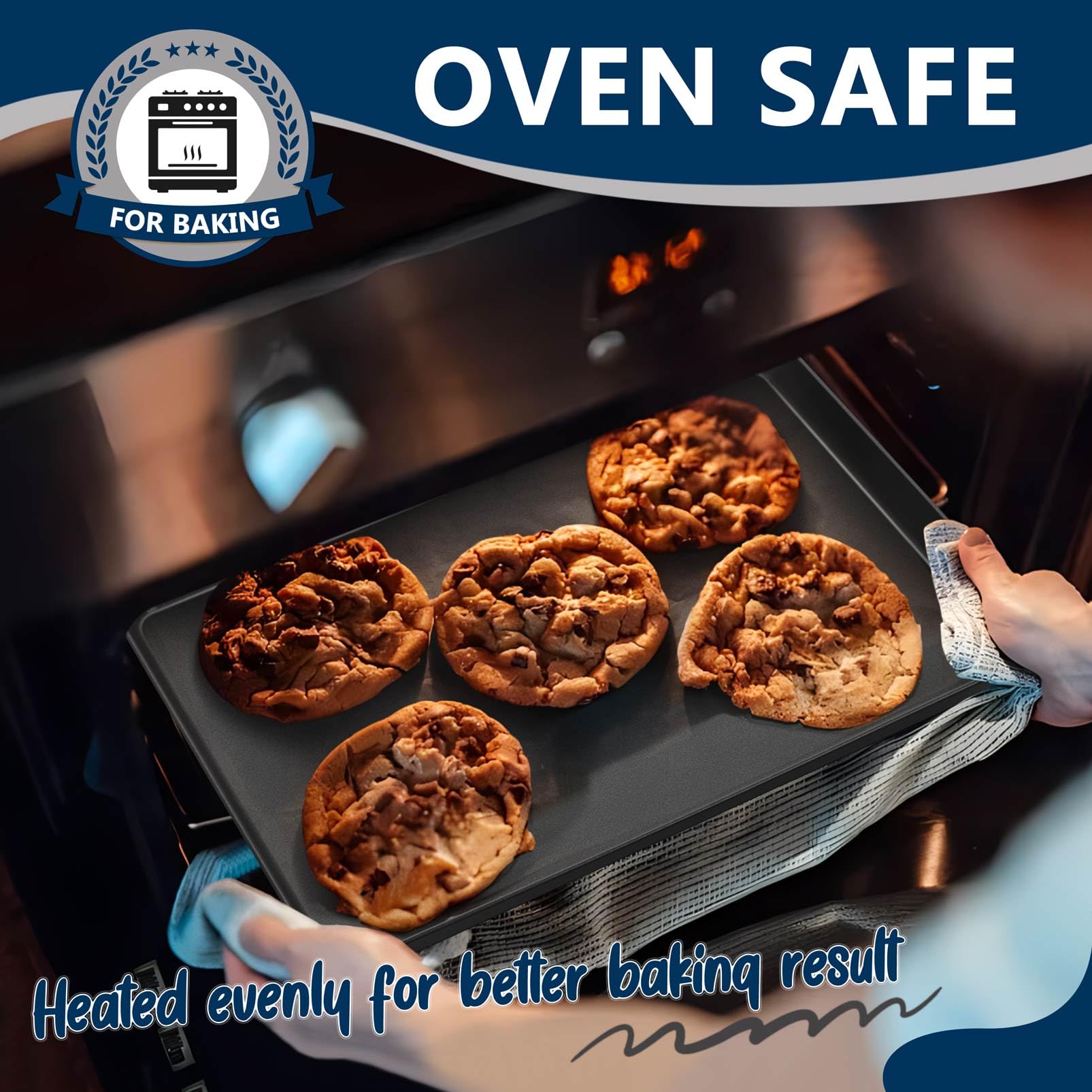 P&P CHEF Baking Cookie Sheet Pan, Carbon Steel Oven Tray, 16 Inch & 2PCS