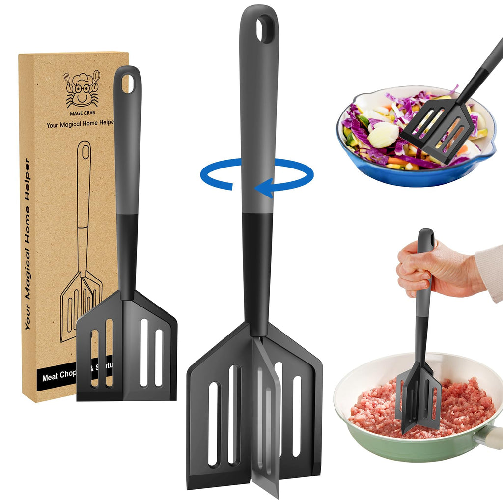 Foldable Meat Chopper & Spatula 2-in-1 Ground Beef Masherwith Twist-to-Change Design, Heat-Resistant Kitchen Utensil, Dishwasher Safe Non-Stick Cooking Tool