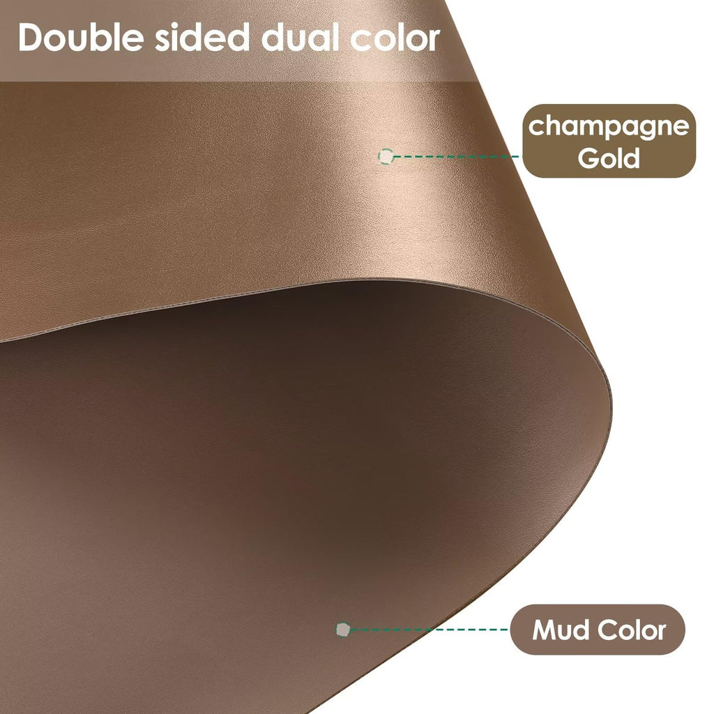 Zinkooat Faux Leather Table Cover,1.8mm Thick,12x72 Inch Desk Cover,Dresser Cover Top,Dresser Protector Top,Dresser Cover,End Table Cover.(Mud Color+Champagne Gold,12x72)