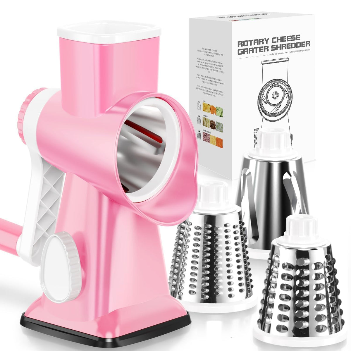 KEOUKE Rotary Cheese Grater, Hand Crank Shredder Slicer