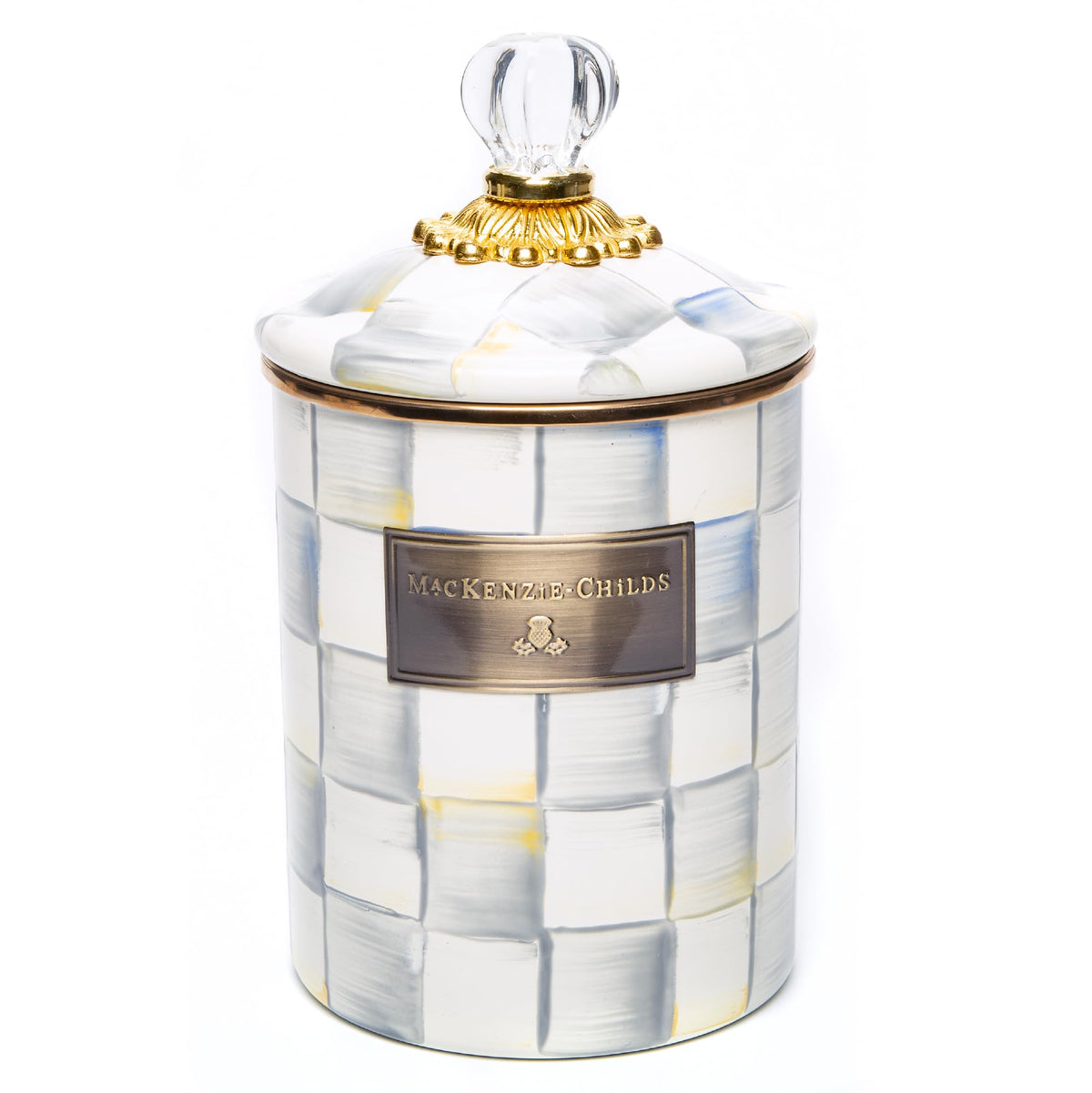 MACKENZIE-CHILDS Enamel Canister, Medium, Pink-and-White Rosy Check