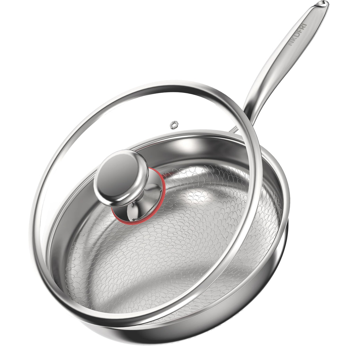 NKDFRI Titanium Pans for Cooking 11 Inch Hammered Pro Frying Pan with Lid,