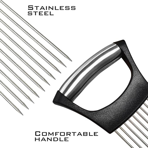 2 PCS Onion Slicer Holder – Stainless Steel Meat Holder, Meat Chopper | Multi-Purpose Kitchen Safety Tool for Fruits, Vegetables & Meat | Easy Clean, Uniform Slices | (Black)