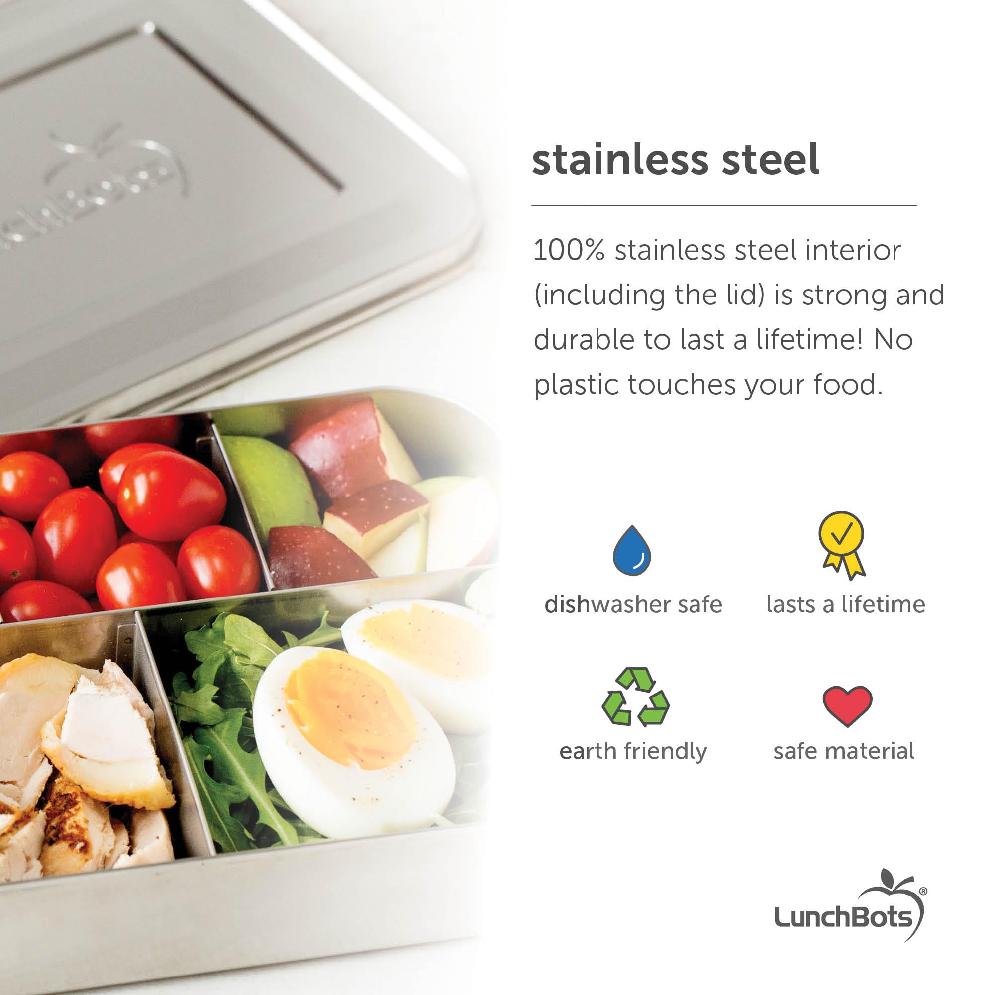 LunchBots Medium Uno Stainless Steel Sandwich Container - Open Design for Wraps - Salads or a Small Meal - Eco-Friendly - Dishwasher Safe and BPA-Free - Aqua Dots