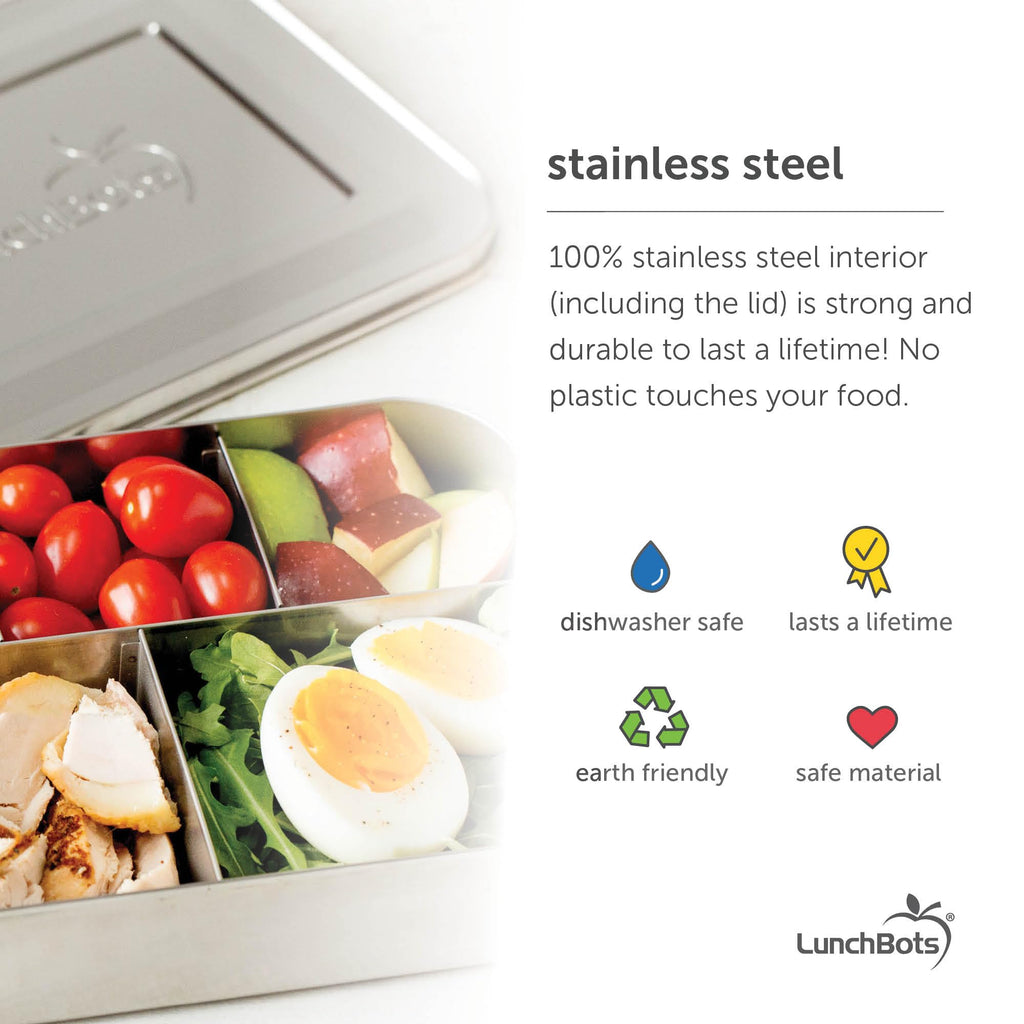 LunchBots Medium Uno Stainless Steel Sandwich Container - Open Design for Wraps - Salads or a Small Meal - Eco-Friendly - Dishwasher Safe and BPA-Free - Pink Dots