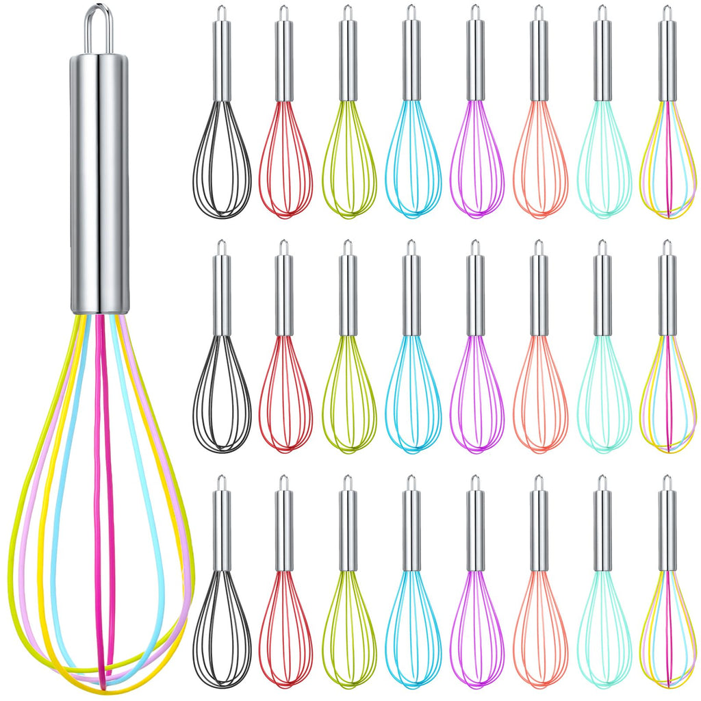 Domensi 24 Pcs Whisks Bulk 10 Inch Silicone Egg Beater Cooking Party Favors