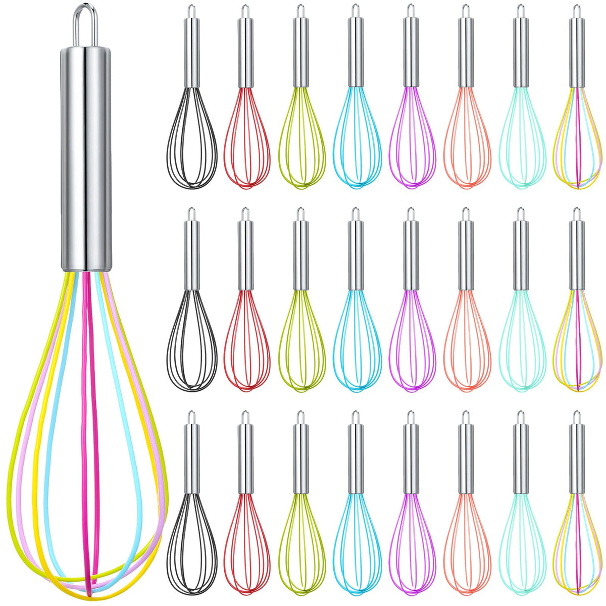 Domensi 24 Pcs Whisks Bulk 10 Inch Silicone Egg Beater Cooking Party Favors