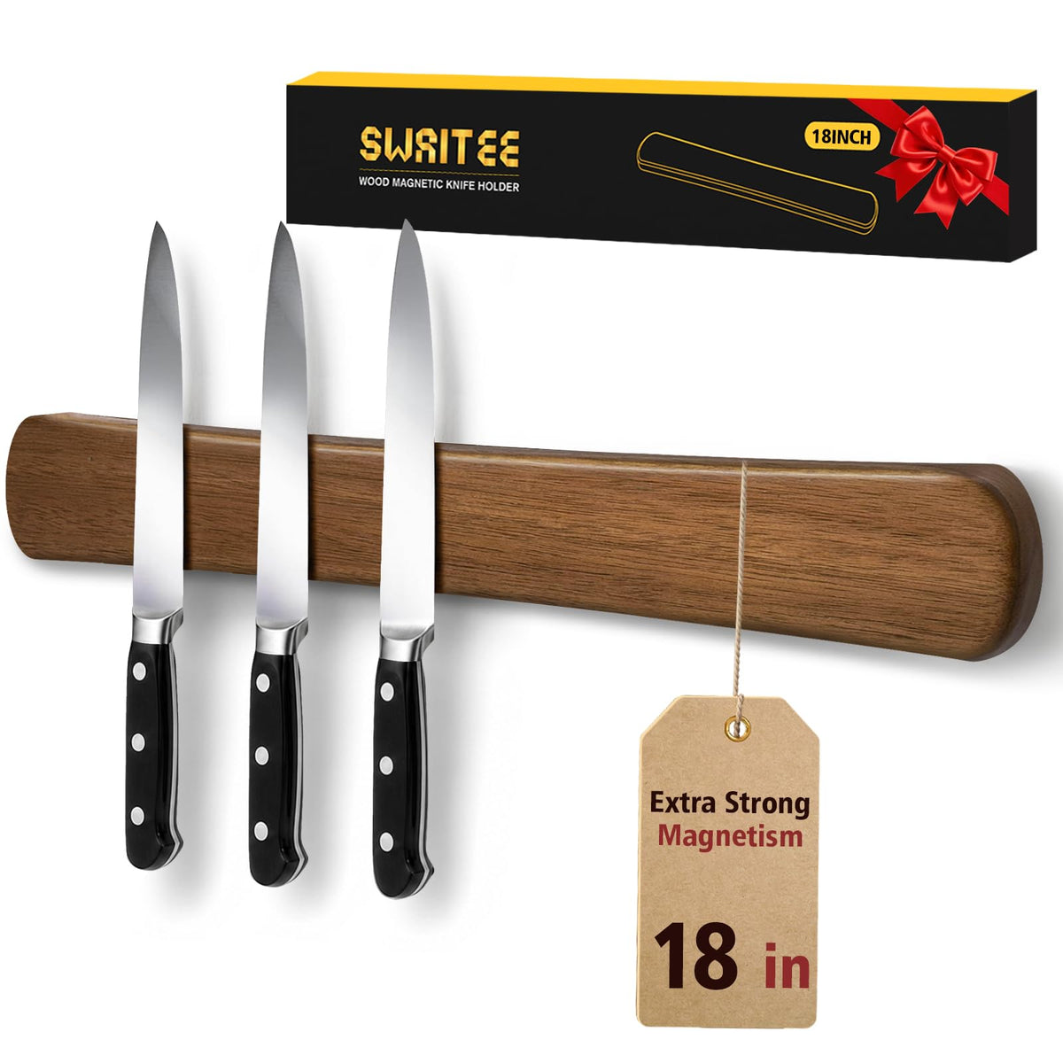 Magnetic Knife Holder, 16 Inch Acacia Wood Knife Strip for Wall or Fridge
