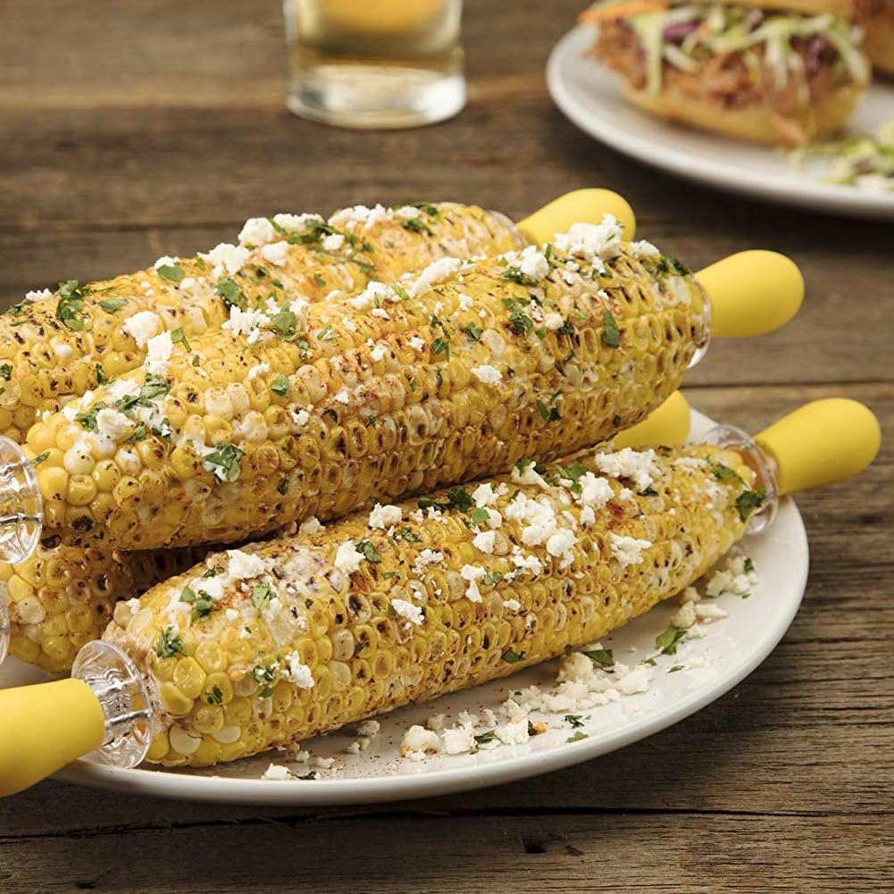 16Pcs/8 Pairs Yellow Corn Holders,PEOUWNES Stainless Steel Corn Cob Holders Corn on The Cob Skewers, Corn on The Grill, Interlocking Design Corn Skewers Forks for Home Cooking BBQ Parties Camping