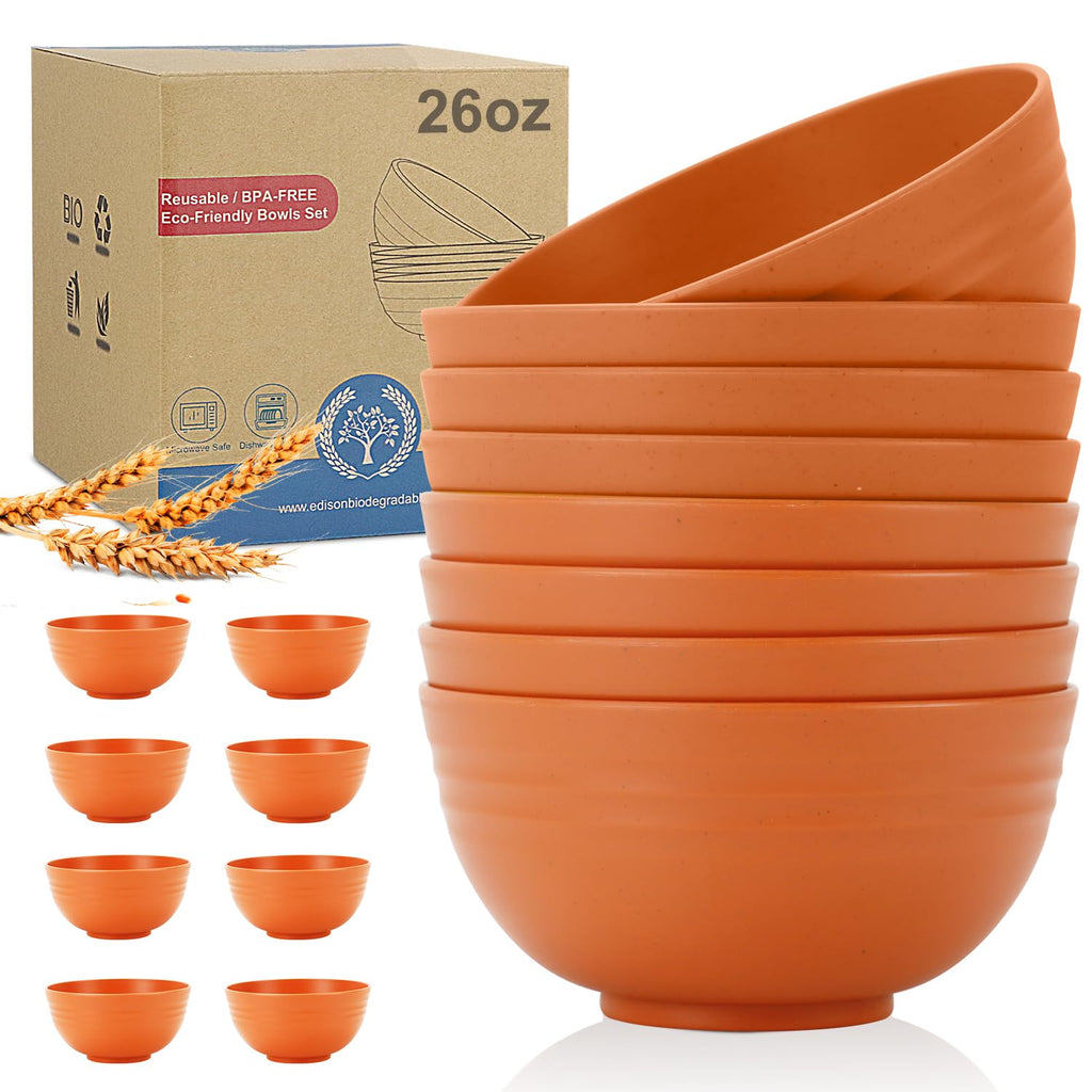 Wrova wheat straw small bowls 10oz set of 8 - Unbreakable Dessert Bowls for kids - Mini Bowl Sets for Ice Cream,Snack and Fruits - Microwave & Dishwasher Safe Appetizer Bowls (Deep Grey)