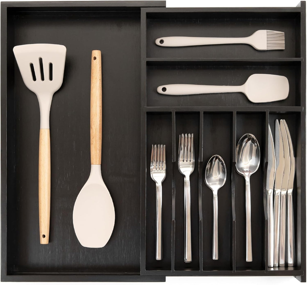 KitchenEdge Silverware & Utensil Drawer Organizer, 14.5-25 in, Acacia