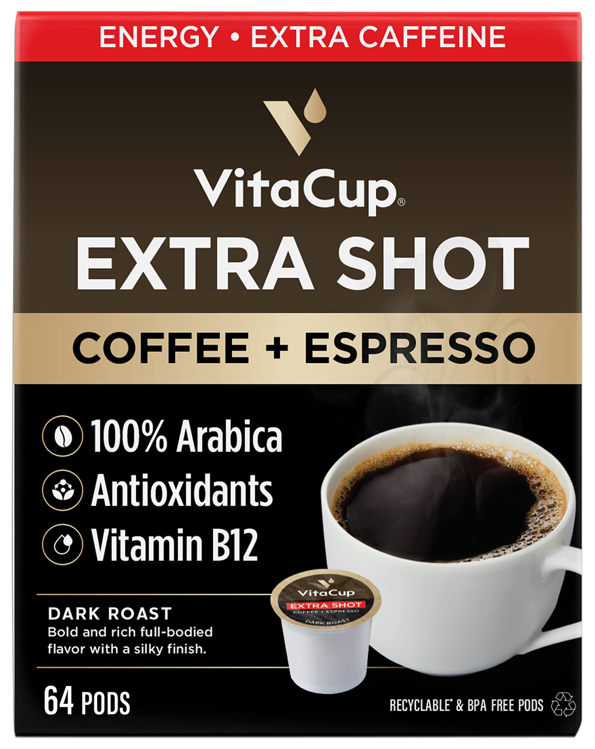 VitaCup Mushroom Coffee Pods, with Lions Mane for Memory & Clarity, 16ct