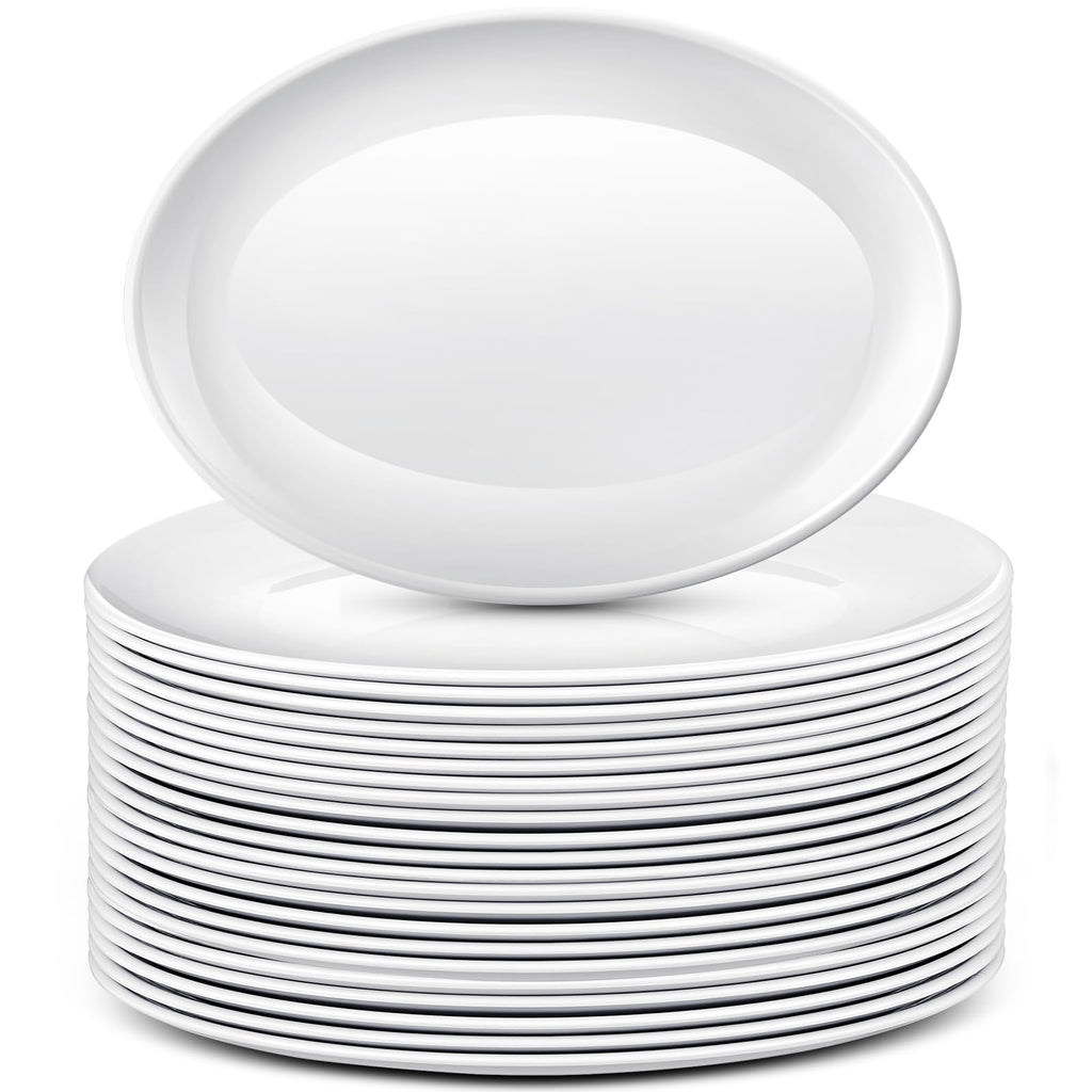 Dandat 12 Pcs Large Serving Platters Oval Trays White Plates Serving Dish for Wedding Party Restaurant Home Steak, Taco, Sushi, Appetizer, Cake (12 Inch)