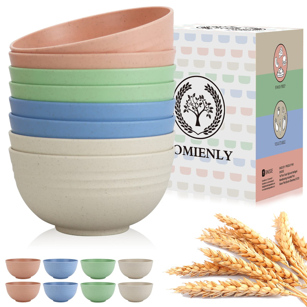 Homienly Soup Bowls, Cereal Bowl, Premium Wheat Straw Bowls Set of 8, Unbreakable Plastic Bowls Microwave Safe, Dishwasher Safe Serving Bowl for Kitchen, Breakfast, Dinner, Salad, Poke (Blue, 26 OZ)