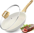 GiPP Nonstick Frying Pan Skillet with Lid - 9.5" White Granite Non Stick Pans, Omelette Pan with Heat-Resistant Handle, Compatible with All Stovetops, PFOA Free