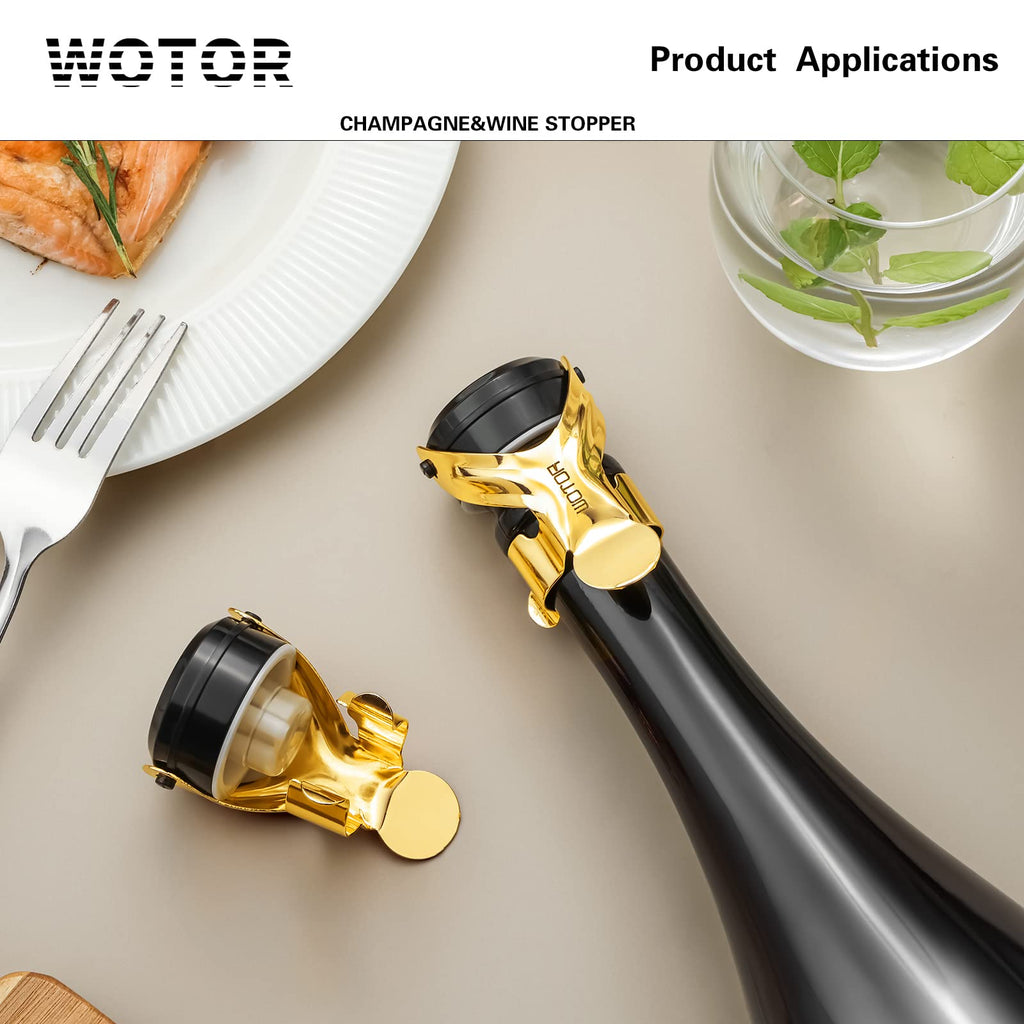 WOTOR Champagne & Wine Bottle Stoppers, 12 Pack, Gold