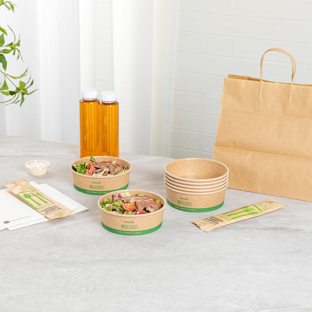Restaurantware Paper Food Containers 200 Pack Of 17 oz Disposable Round Kraft Salad Bowls BPI-Certified Compostable Stackable Greaseproof Meal Prep Take Out Containers For Soups, Snacks And Desserts