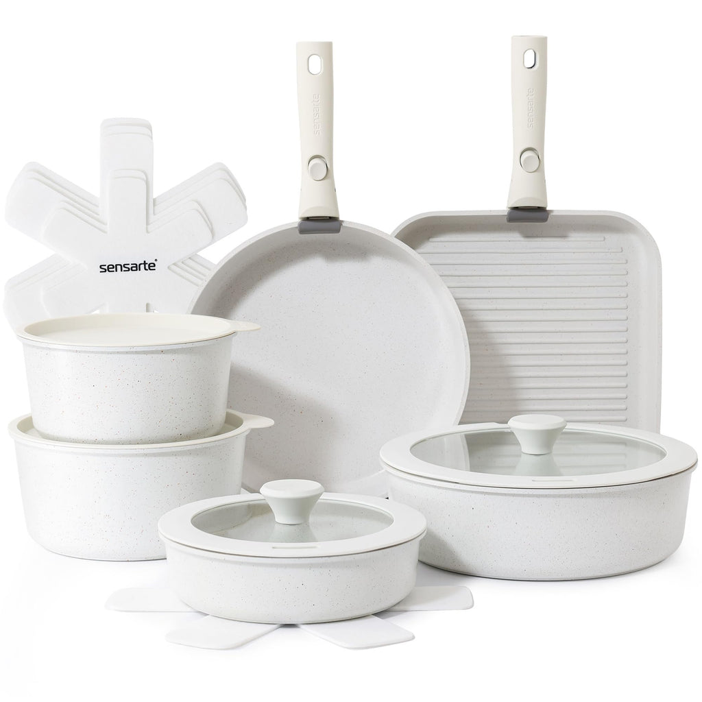 SENSARTE 24 Piece Nonstick Detachable Handle Pots and Pans Set Black