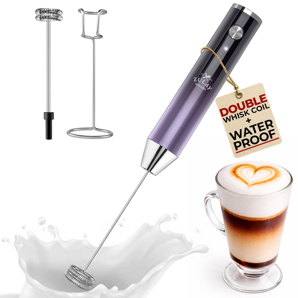 Zulay Kitchen Powerful Milk Frother Wand With Duracell Batteries - Ultra Fast Handheld Drink Mixer - Electric Whisk Foam Maker for Coffee, Lattes, Cappuccino & Matcha - Z1 Motor - Aqua