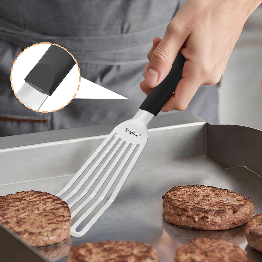 Svailse Fish Spatula Stainless Steel, Metal Spatula for Cast Iron Skillet, Slotted Turner with Silicone Handle for Cooking, Grilling, Flipping, Egg, Cookie, Pancake and Burger (Large, 13.5 Inch)