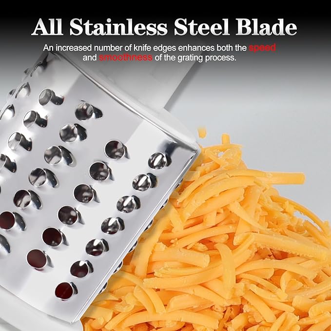 Ourokhome Rotary Cheese Grater Hand Crank, Kitchen Shredder Speed Mandolin Slicer Nut Grinder with Handle and Drum Blades for Cheese, Vegetable, Walnut, Chocolate, Potato, Carrot, 3 Blades, Green