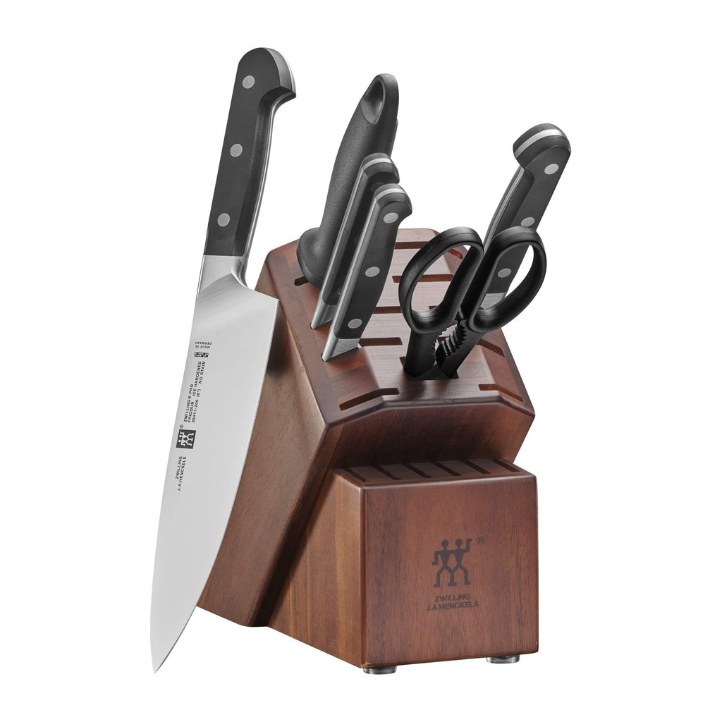 ZWILLING Pro 7-Piece Razor-Sharp German Knife Block Set with Bonus Sharpener, Made in Company-Owned German Factory with Special Formula Steel perfected for almost 300 Years, Dishwasher Safe