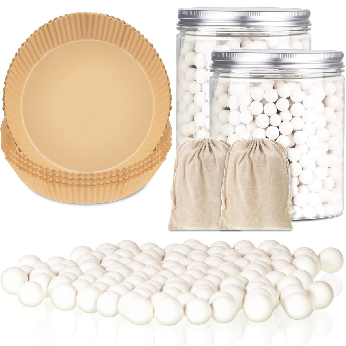 Patelai 1 Pcs 2 lb Pie Weights Ceramic, 50 Pcs Parchment Paper, White