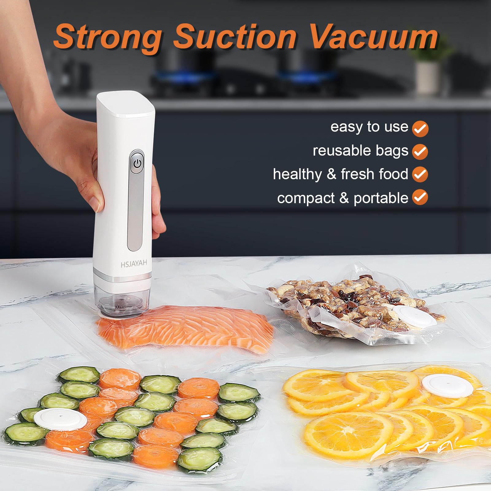 HSJAYAH Vacuum Sealer with 30 Bags, Handheld Sealer with Visible Water Tank, Portable for 6X Freshness, Sous Vide & Kitchen Storage