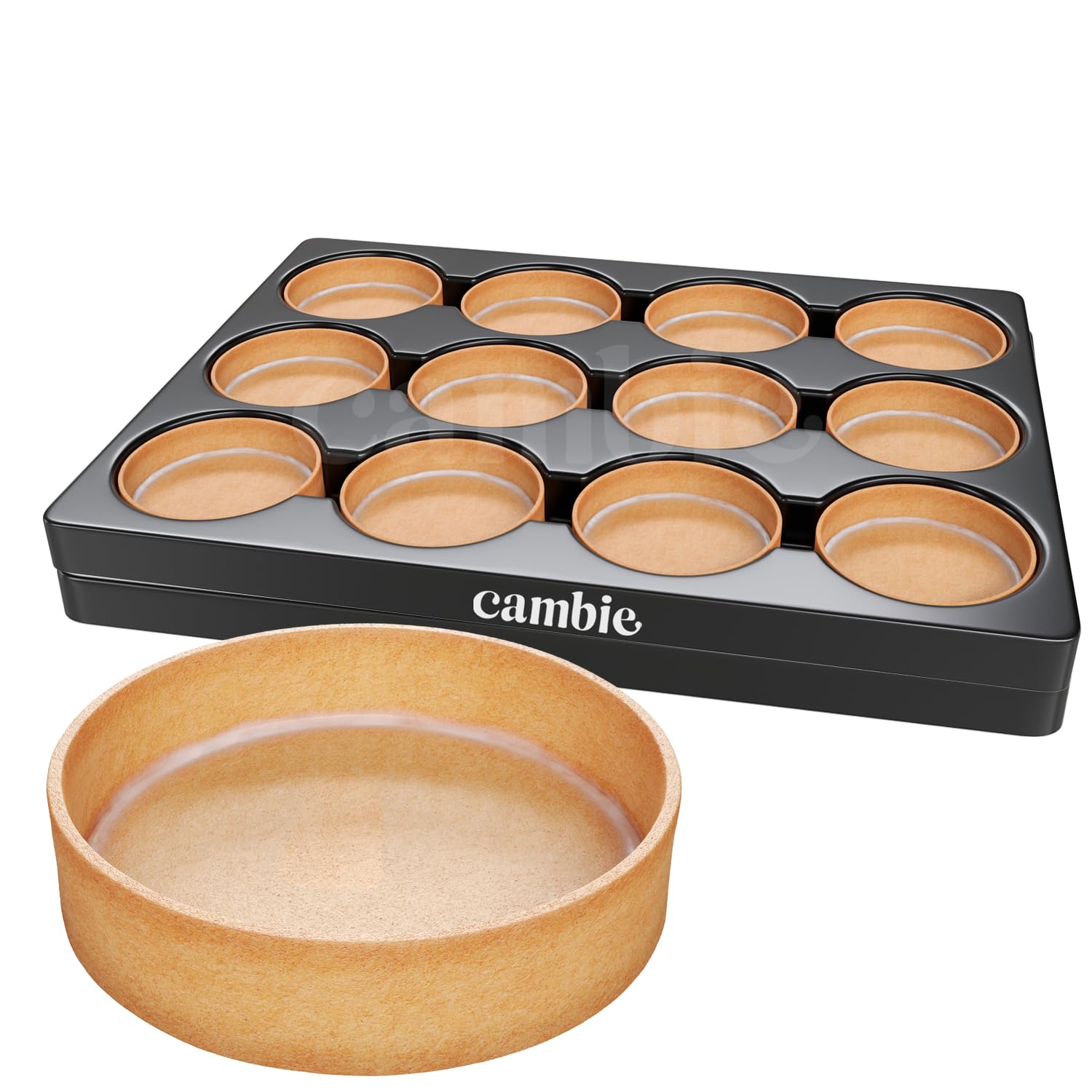 Cambie Sweet Round Large Tart Shells, 3.15" Diameter, French Style Tart Shells with White Chocolate Coating (Pack of 24)