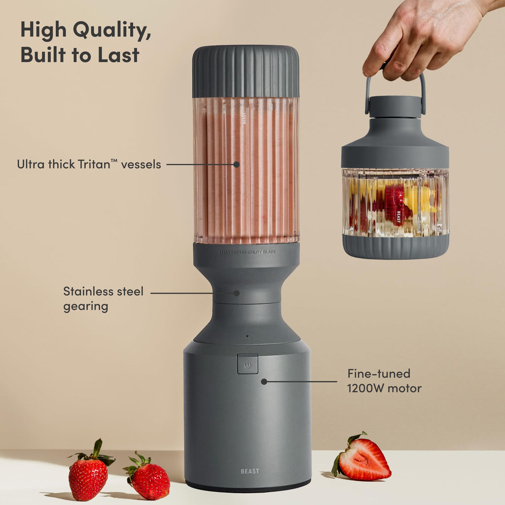Beast Mega 1200 Plus Countertop Blender, XL Vessel, Charcoal, 1200W