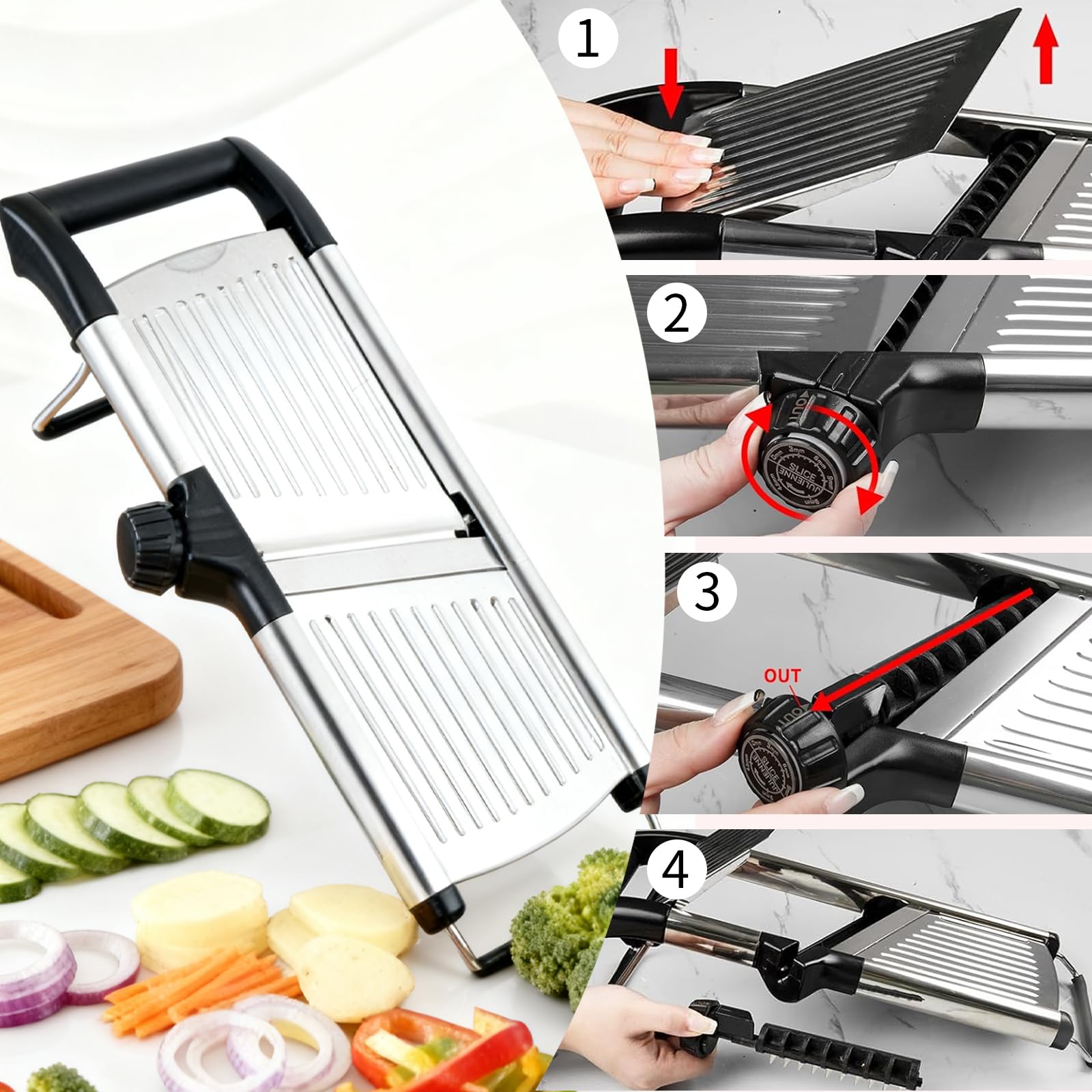 Weltonhm Mandoline Slicer for Kitchen, Mandolin and Julienne for Vegetables