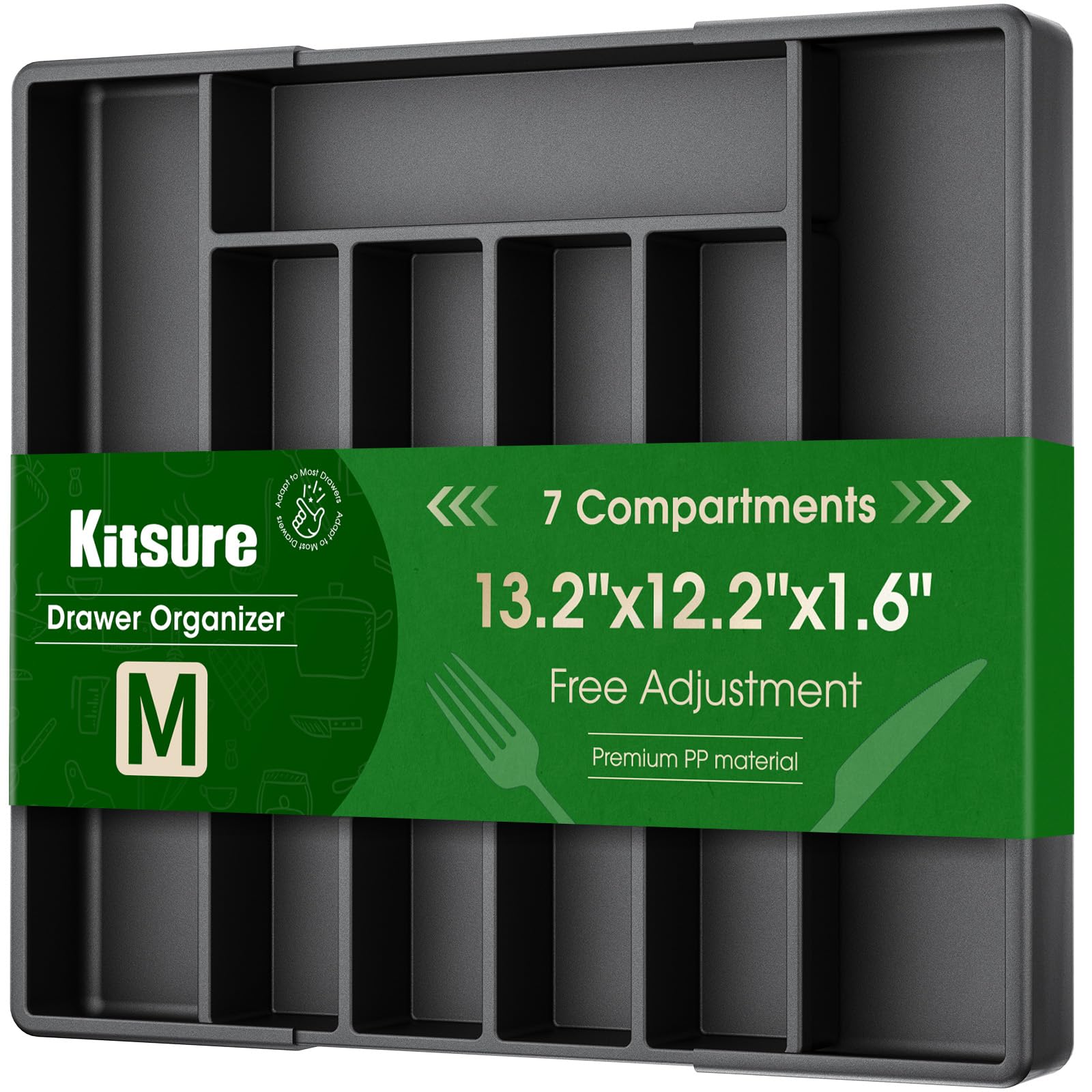 Kitsure Silverware Organizer for Drawers - Expandable Cutlery and Utensil Drawer Organizer with Easy Maintenance, Premium PP Kitchen Organizers and Storage for Flatware, White, 13.2" x 12.2" x 1.6"